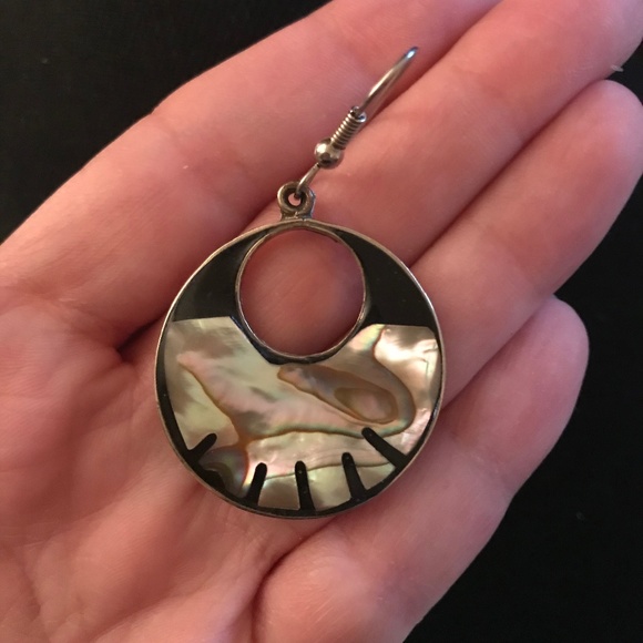 Enamel Mother of Pearl Silver Modern Earrings MOP Mexico - Picture 4 of 6